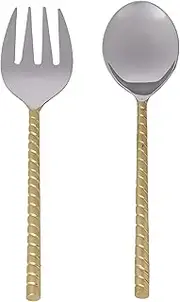 [Davis & Waddell] Twisted Gold Handle Salad Servers 2-Pieces Set, Gold/Silver, 26 x 6 x 2 cm