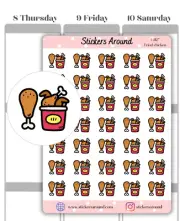 Fried Chicken Planner Sticker, Fast food Sticker, Junk Food Sticker for Calendar