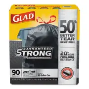Glad Drawstring Large Trash Bags, 30 x 33, 30gal, 1.05mil, Black, 90/Carton
