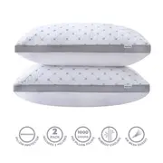 Luxury Bamboo Cooling Twin pack plush down-like pillows with 2 bonus quilted waterproof pillow protectors