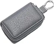 Double Zip Car Key Case, Portable Leather Car Key Fob Bag, Waterproof Key Fob Cover with Metal Hook, Key Ring for Car Keys, Coin
