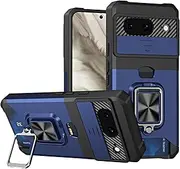 [Ciuaz] Case for Google Pixel 8 with Stand, Credit Card Slot Wallet Case, Military Grade Shockproof Portective Case, Slide Camera Cover, Compatible Magnetic Car Mount Holder (Blue)