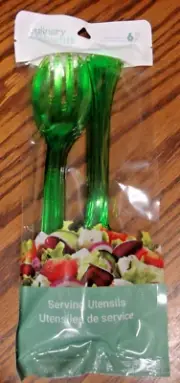 Green Plastic 10" Serving Utensils- Salads-Pasta-Desserts-3 Spoons+3 Forks 303