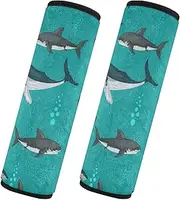Car Seat Belt Pads Set of 2 Breathable Car Safety Seat Belt Strap Shoulder Pad Backpack Shoulder Strap Pad Cover Car Accessories for Adults Child Kids M Whale Fish sea