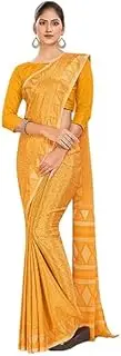 [INDIA MADE] Yellow Women's Premium Silk Chiffon Ikat Print School Uniform Sarees With Blouse Piece-5971, Multicolor