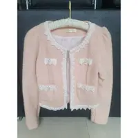 在飛比找蝦皮購物優惠-韓版 小香風外套 粉紅珍珠蕾絲 毛呢外套