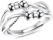 [Generic] Anxiety Ring for Women Men Fidget Rings for Anxiety Spinning Bead Adjustable Stacking Spinner Band Ring