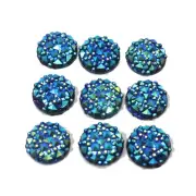 100 Deep Blue Flatback Resin Round Cabochon Gems Pyramid Dotted Rhinestone 12mm