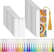 Hxyrxib 30 Pcs Sublimation Blanks Bookmark, Sublimation Blanks with 30 Pcs Colorful Tassels for DIY Bookmarks Crafts Projects, White & Multicolor
