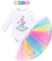 [FYMNSI] Baby Girl Toddler Kids My 1st 2nd 3rd Birthday Party Cake Smash Outfit Romper Tutu Skirt Headband 3pcs Set