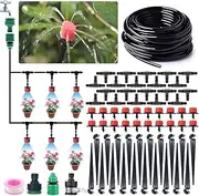 Drip Irrigation System Kit - 49FT Au Irrigation System Patio Misting Plant Watering System with 4/7-inch Irrigation Tubing Hose Adjustable Nozzle Emitters Fittings for Garden / Multicolor189 15m