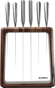 Global Hashira 7-Piece Japanese Knife Block Set, Made in Japan, Walnut Storage B