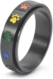 [ANIEJUFI] Men's Women's Stainless Steel Fidget Spinner Rings Puppy Dog Cat Paw Cute Animal Footprints Stress Relieving Anxiety Ring