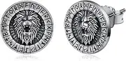 [KATHLU] 925 Sterling Silver Stud Earrings for Men Women Unisex Punk Rock Viking Runes Earring Dragon/Skull/Crow/Lion Animal Earrings