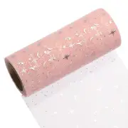 6" Glitter Tulle Ribbon Rolls Sparkle Star Netting Fabric 10 Yards, Rose Pink