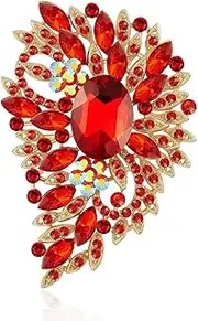 [YOQUCOL] Flower Leaf Large Brooches Pins for Women Cubic Zirconia Big Floral Lapel Pin Costume Jewelry, crystal, cubic-zirconia