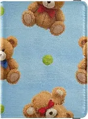 [Amooorous] Cartoon Cute Brown Teddy Bear Leather decorative passport holder for travel Vaccine Case Protector Cover Card Holder Passport Case Ultra Slim, Cartoon cute brown teddy bear, 1 size