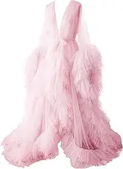 [Changuan] Tulle Robe for Maternity Photoshoot Sheer Puffy Pregnancy Wedding Scarf Robes Bridal Lingerie Sleepwear