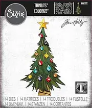 [Sizzix] Thinlits Die Set 14PK Trim a Tree Colorize by Tim Holtz | 666332 | Metal, Wafer-Thin Cutting Dies for Scrapbooking, Embossing, Journalling, Silver