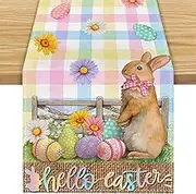 Easter Bunny Linen Table Runner Bunny Dining Table Cloth Placemat Spring Table Runners Easter Bunny Spring Linen Table Runner Spring Holiday Happy Easter Decoration