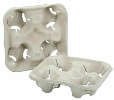 4 Cup Drink Cup Carrier, Cup Holder, Cup Carry Tray Biodegradable Pulp 300 ct