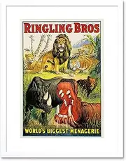 Ad Circus Ringling Bros Lion Hippo Rhino Menagerie Framed Wall Art Print