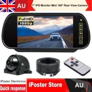 7" LCD Screen Mirror Monitor 4PIN Mini 180° AHD 1080P Rear View Camera Caravan