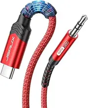 [JSAUX] USB C to 3.5mm Audio Aux Jack Cable 1M, USB Type C to 3.5mm Headphone Stereo Cord Car Compatible with iPhone 15 Pro Max/15 Pro/15 Plus, iPad Pro, Samsung Galaxy S23 S22 Plus/Ultra, Pixel-Red