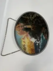 Thomas Kinkade Oval window suncatcher plaque with chain Lighthouse on cliff