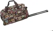 Carry On Flight Bag 22 Inch Luggage Rolling Wheels Handle Flying Brown Owl Sack