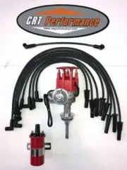DODGE 273-318-340-360 RED SMALL Cap HEI Distributor, 45,000V COIL & Plug Wires