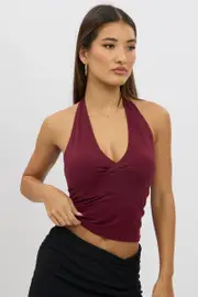 Red Halter Neck Top V Neck Supersoft - Size 16XL, Women's Top