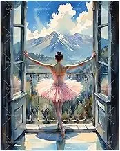 Ballet Paint by Numbers Kit for Adults - DIY Ballerina Gazing at Mountains from Balcony Painting on Canvas 16x20 Inches,Acrylic Paint Set,Suitable for Beginners,Art for Home Decoration/Gifts