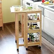 Yamazen ABW-8560(NA) Wagon with Wheels, 3 Tiers (Folding), Kitchen, Work Bench, Width 17.7 x Depth 15.7 x Height 33.5 inches (45 x 40 x 62 x 85 cm), Shelf Height Adjustable, Butterfly Table, Seasoning