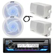 Marine Bluetooth CD Radio, 2x 4" LED + 2x 3.5'' 200W Speakers (White), Antenna