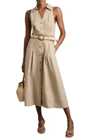 Reiss Annie Sleeveless Belted Linen Shirtdress in Neutral at Nordstrom, Size 14 Us