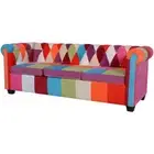 Chesterfield 3-Seater Sofa Lounge Couch Futon Living Room Fabric Patchwork