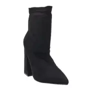Boohoo Women Frankie Pointed Toe Sock Boots Size US 5 Black Faux Suede