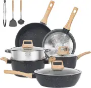 12 piece Granite Kitchen Cookware Sets Induction Cookware Nonstick (Black)
