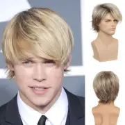 Mens Blonde Wig Short Layered Natural Synthetic Heat Resistant Wigs