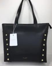 Ted Baker London Tamiko Studded Edge Leather Shopper Tote Black & Gold Hardware