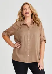 [TS] Taking Shape Natural Constellation Shirt Size 16 in Cinnamon, Cotton - Plus Size Women's Clothing Cinnamon