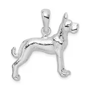 Sterling Silver De-Ani Rhodium-Plated Textured 3D Great Dane Pendant