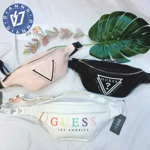 帝安諾-實體店面 現貨GUESS Guess LOGO腰包 字母 倒三角 胸包 金屬扣環 側背包 黑 粉紅色 白色 男女【APP下單享4%點數】