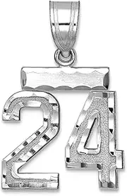 [JewelryWeb] 14k White Gold Small Sparkle Cut Sport game Number 24 Charm Pendant Necklace for Women