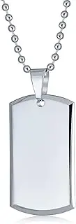 [Bling Jewelry] Men's Large Personalized Engravable Military Army Dog Tag Pendant Necklace For Men Polished Silver Tone Stainless Steel Beveled Edge with Bead Ball Chain 24 Inch