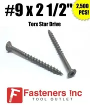 INTERCORP XT922W #9 X 2-1/2" WAR Coat Drywall/Deck Screws Torx Drive 2,500/BOX