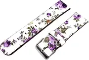[NICKSTON] Floral FL-4 Purple Roses Band Compatible with 22mm and 23mm Lug Width Sport Luxury Casual Smart Watches Leather Strap with Quick Release Pins (22mm Watch Lug Width, 4. Rose Gold Color Buckle)