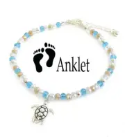 Sealife Theme Turtle Dangle Charm and Multi Color Bead Anklet for Women