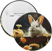 [YTLKGFP] Buttons Badge 5 Pcs Rabbit And Flower Printed Button Pins Decorations Tinplate Round Badge for Clothes Bags Hats Jeans And More, 2.3 inch, plastic tinplate, no gemstone